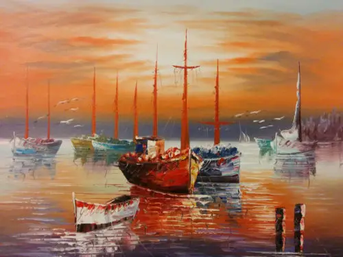 

Морской пейзаж, пасторальные лодки, картина маслом на холсте, ручная роспись, настенное искусство