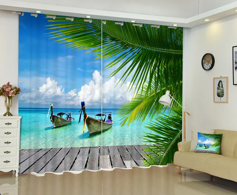 

3D Beach Style Window Curtain For Bedding Room