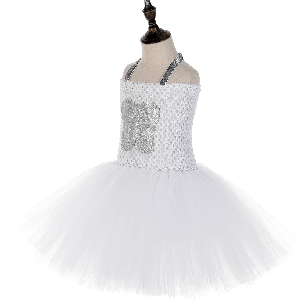 White Tooth Cartoon Cosplay Tutu Dress With Wings Wands Kids Girls Angel Birthday Halloween Carnival Costume Clothes | Детская одежда и