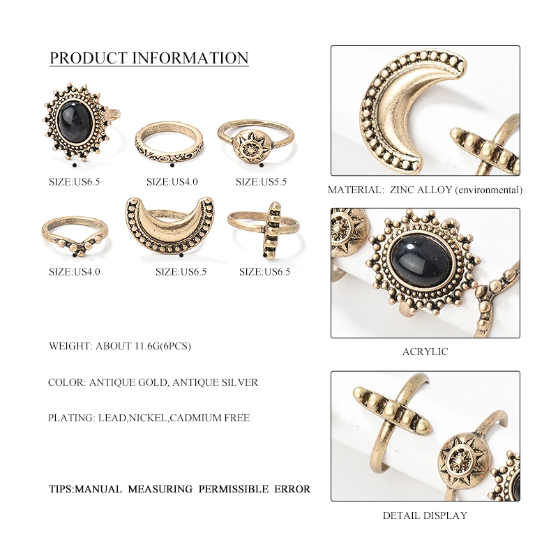 Новые богемные турецкий ручная набор колец для Для женщин 6 шт. Anillos Новинка 2017
