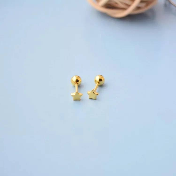 Серьги из стерлингового серебра S925 пробы, модные простые серьги в форме звезды, маленькие серьги в виде косточки для ногтей, серебряные серьги для девушек и девушек, ювелирные изделия для ушей - Окраска металла: 1 pair gold