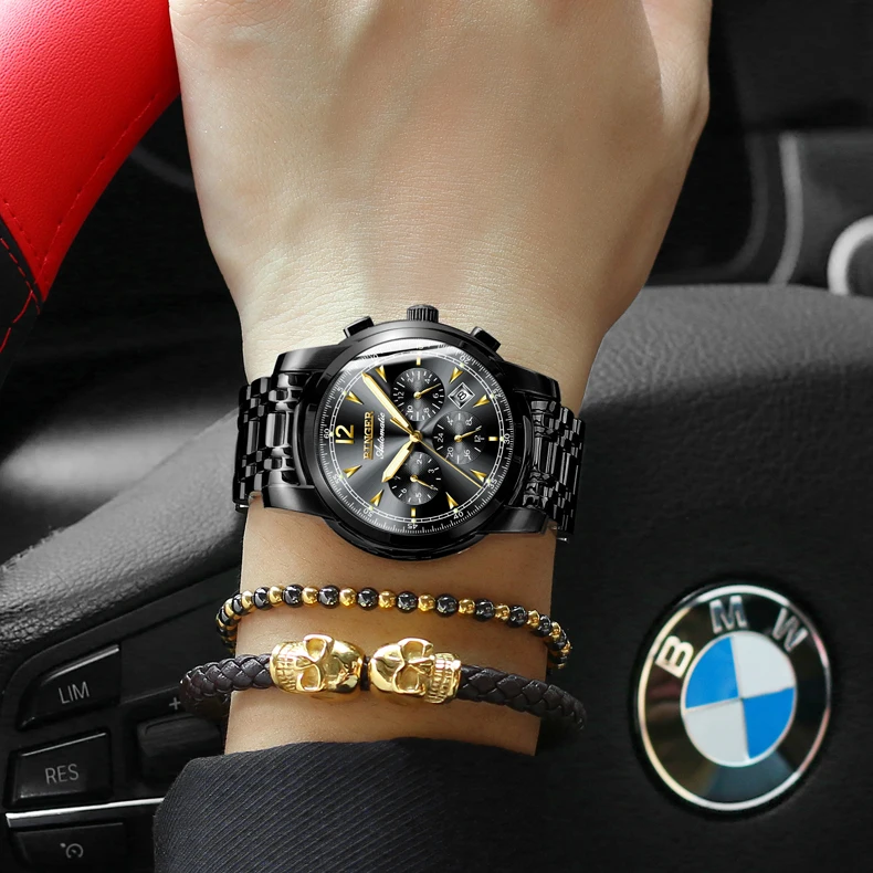 Montre homme Switzerland BINGER модные автоматические часы для мужчин 24 часы с календарем неделя Сапфир Водонепроницаемый светящийся Horloges mannen