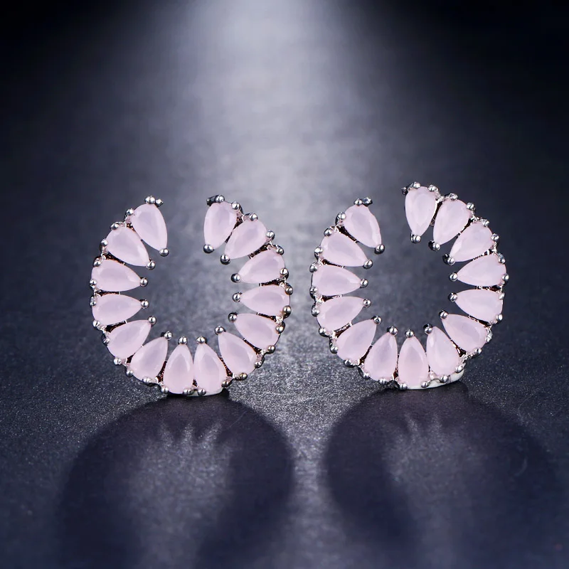 Pink LXOEN красные циркониевые круглые серьги гвоздики с серебряным цветом женские серьги Свадебные Ювелирные изделия Подарки - Окраска металла: Pink