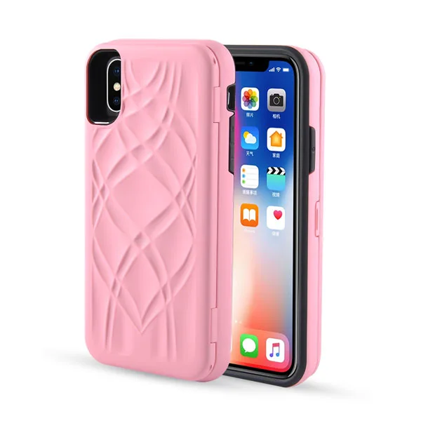 Pink Зеркало для макияжа флип чехол для iPhone X, 8, 7, 6, 6 S, Plus, Fundas держатель крышки с телефонные разъемы для карт чехлы - Цвет: Pink