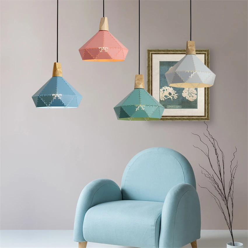 Nordic Modern Pedant Lights Lamps Macaron Solid Wood Iron Coffee Shop Fruit Ideas Dining Room Indoor Light Fixtures | Лампы и