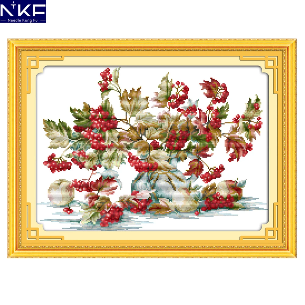 

NKF Liitle Red Fruit Stamped Cross Stitch Patterns Embroidery Needlework Set 11CT14CT Chinese Cross Stitch Kits for Home Decor