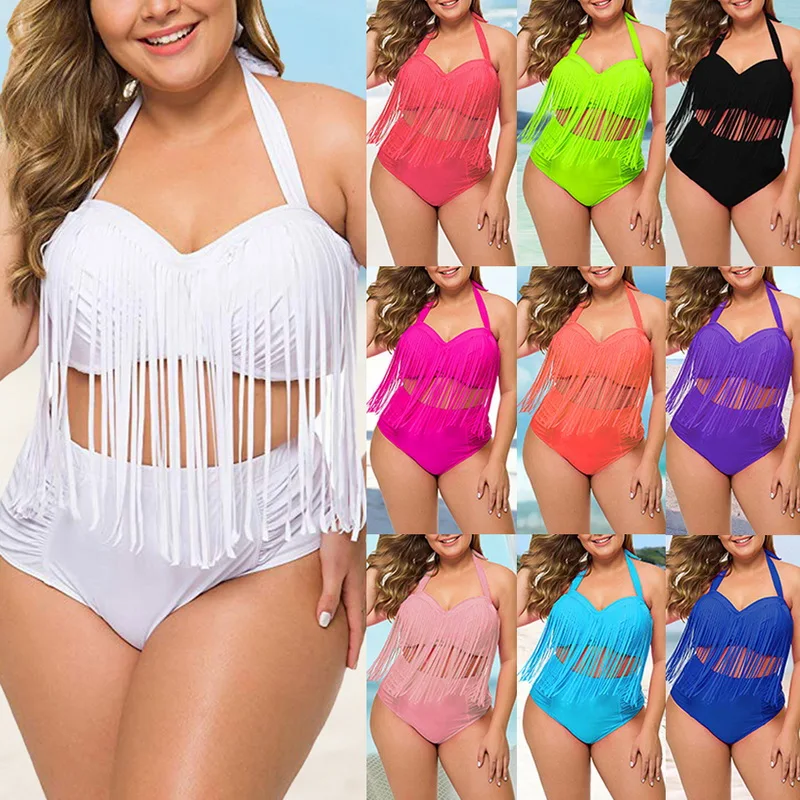 Женский раздельный купальник с высокой талией и кисточками однотонный| |