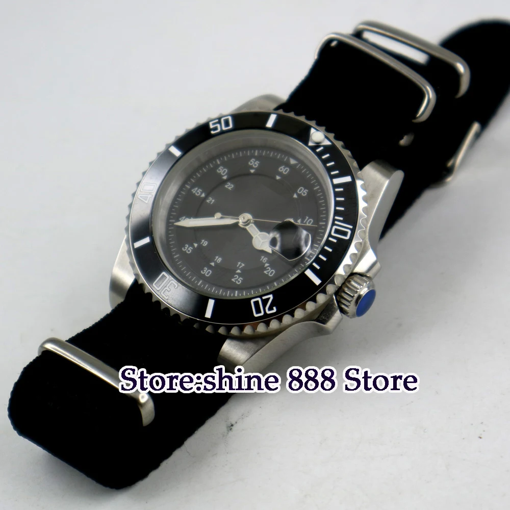 Мужские автоматические часы с черным стерильным циферблатом 40 мм|Мужские