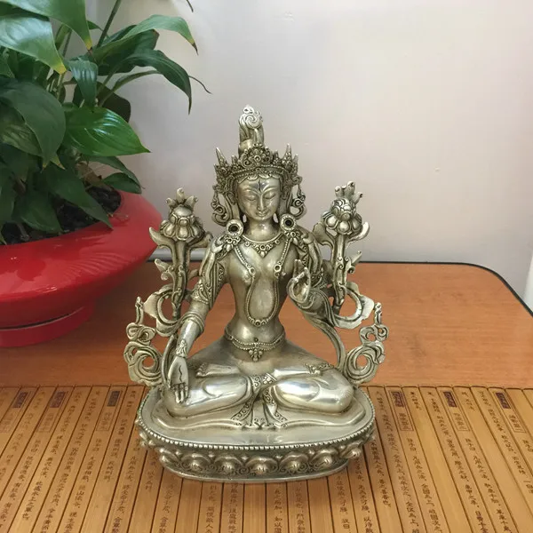Медные серебряные Тибетские буддийские статуи Белая Тара до старая статуя Будды