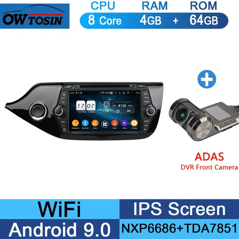 64G Adas Camera " ips Octa 8 ядерный 4 Гб ОЗУ+ 64 Гб ПЗУ Android 9,0 Автомобильный DVD Радио gps Navi для Kia CEED 2013 DSP CarPlay Parrot BT - Цвет: 64G Adas Camera