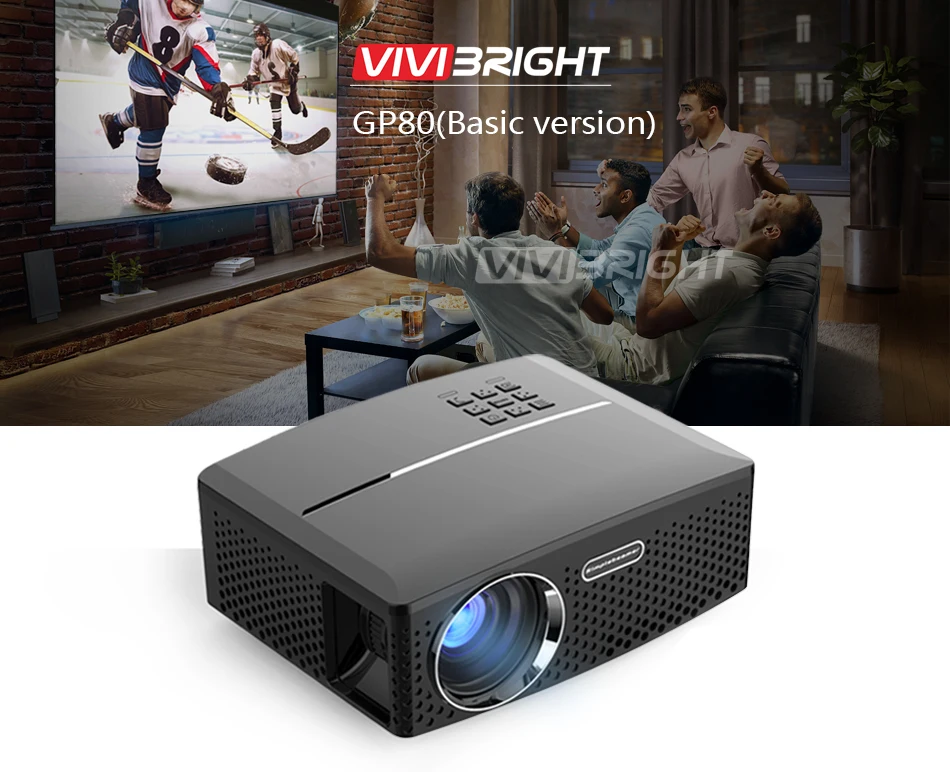 VIVIBRIGHT светодиодный проектор GP80. Низкая цена 1800 люмен 800*480 HDMI USB PC поддержка Full HD 1080