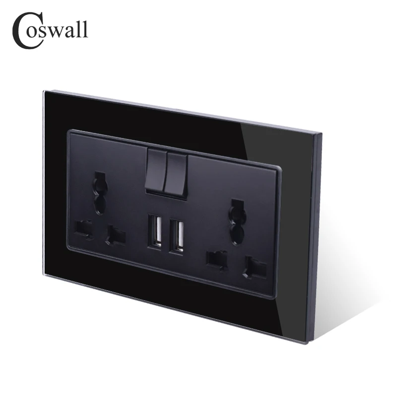Универсальная Коммутируемая розетка COSWALL 13A 2 порта USB для зарядки мобильного