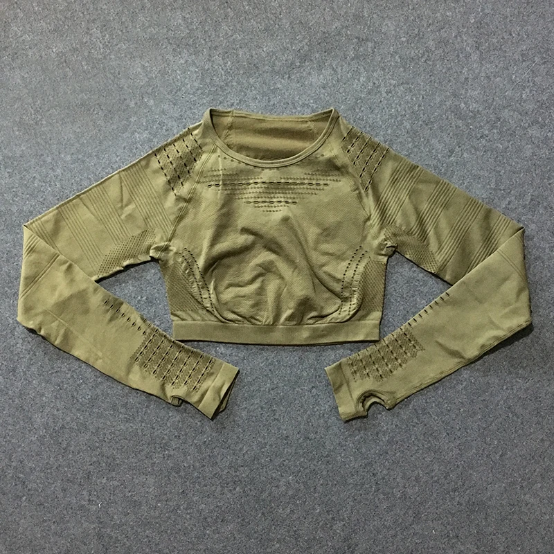 green tops Спортивный комплект из 2 предметов, тренировочная одежда для женщин, безупречный трикотажный топ с длинным рукавом+ бесшовные леггинсы, комплект из 2 предметов для йоги - Цвет: green tops