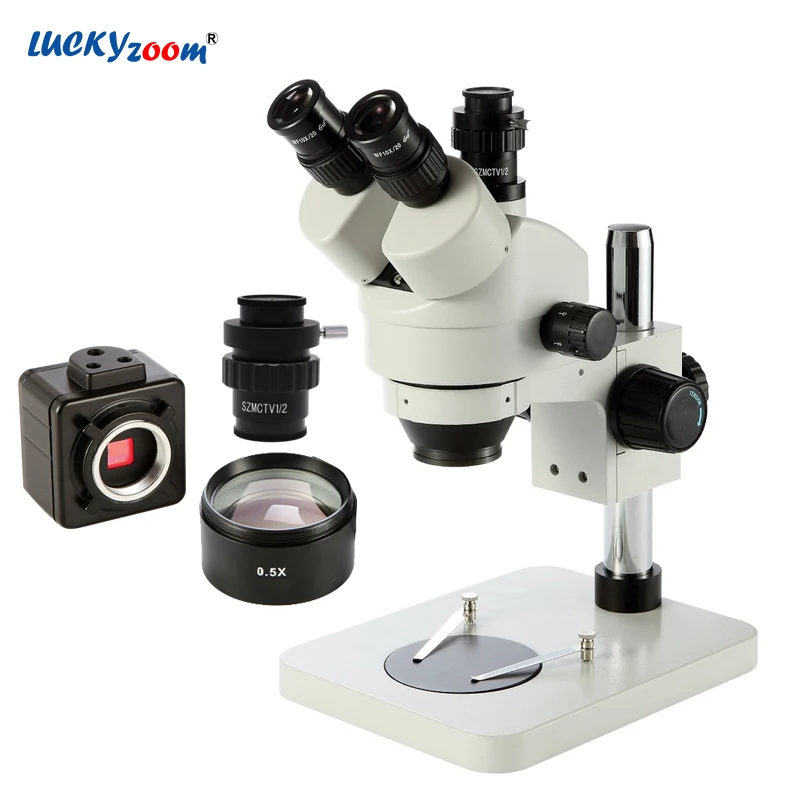 Стерео тринокулярный микроскоп Lucky Zoom 3.5X 45X объектив 0.5X 5 МП CMOS USB камера