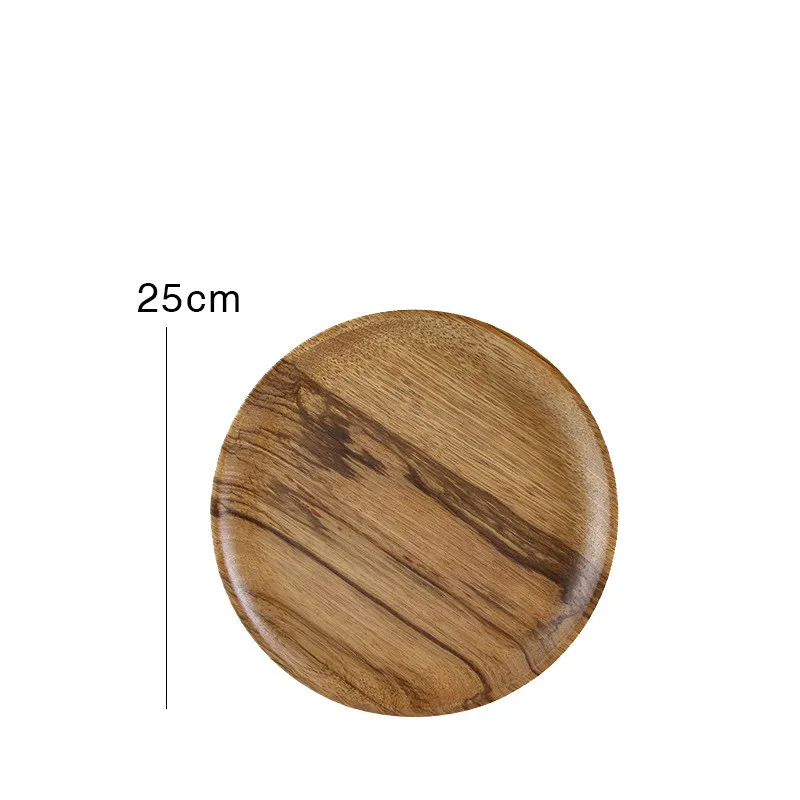 25cm Round Прямоугольная/квадратная/круглая деревянная чаша тарелка фруктовое блюдо, тарелка чайный поднос десертный ужин хлеб деревянные тарелки - Цвет: 25cm Round