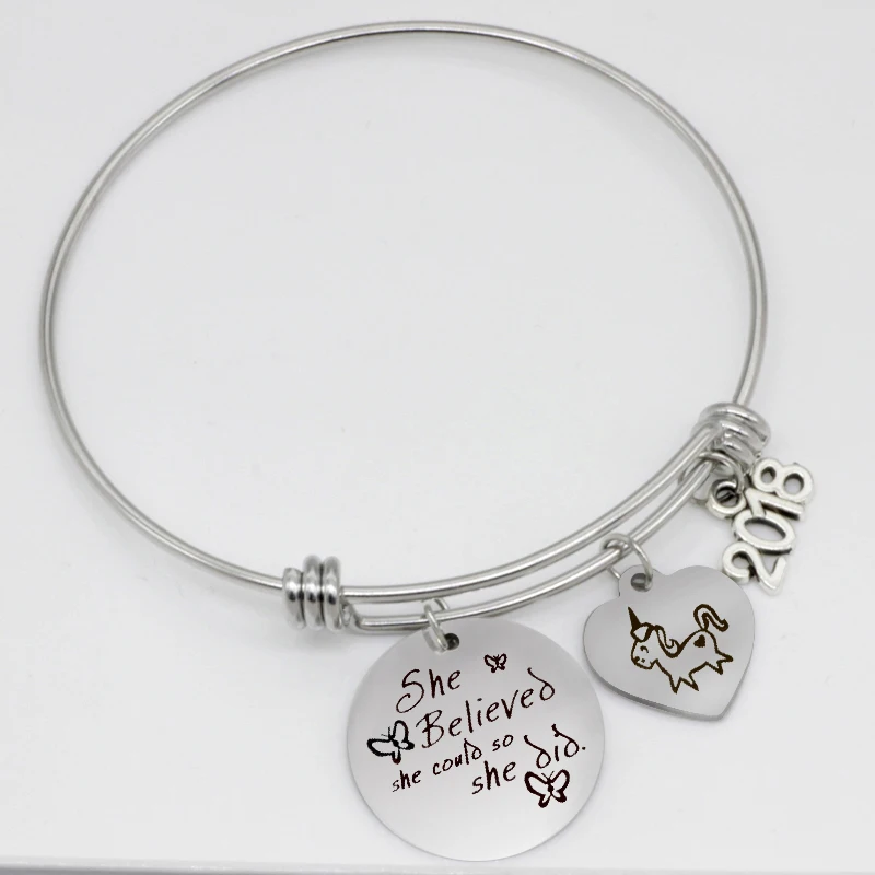 Fashion Inspirational bracelet stainless steel jewerlry she belived could unicorn 2019 adjustable Bangle B1045 | Украшения и