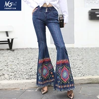 free shipping 2021 fashion long pants embroidery flower chinese style flare pants tassels trousers plus size 26 34 stretch jeans