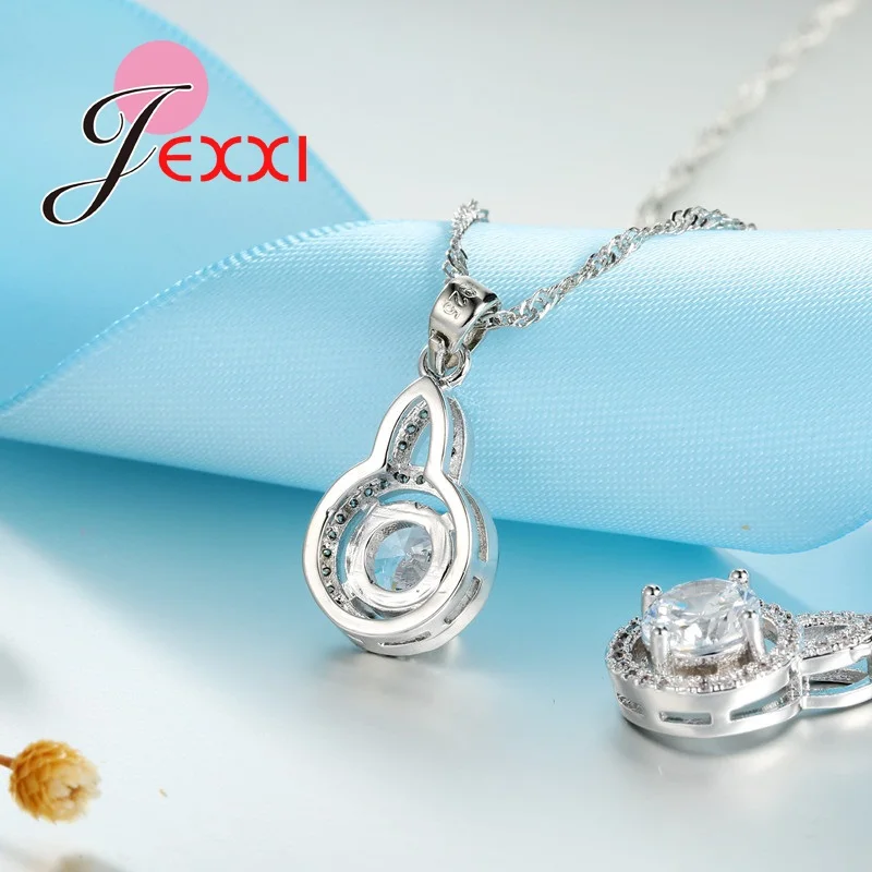 

Fine Jewelry Set Silver And Shining Crystal Necklace Chain Pendent Earrings Set For Women Best Gift