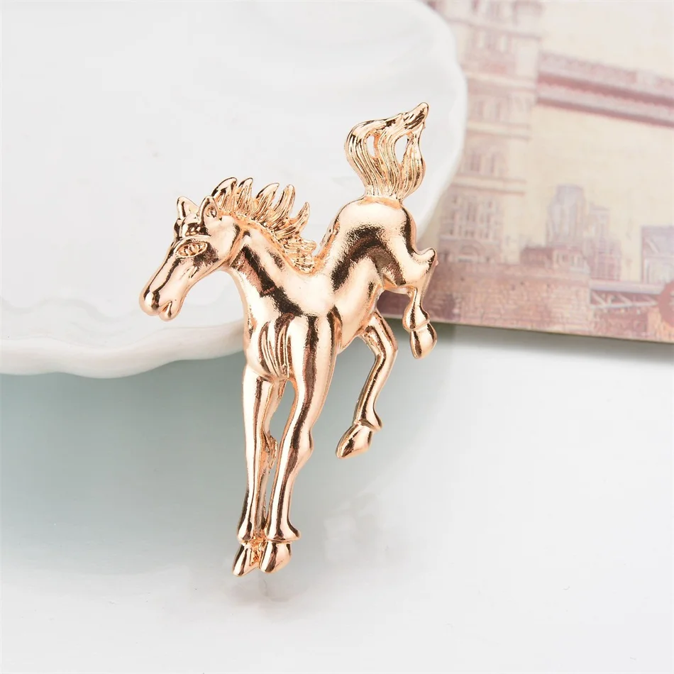 Фото Женская Брошь из нержавеющей стали золотистая брошь в форме лошади украшение для