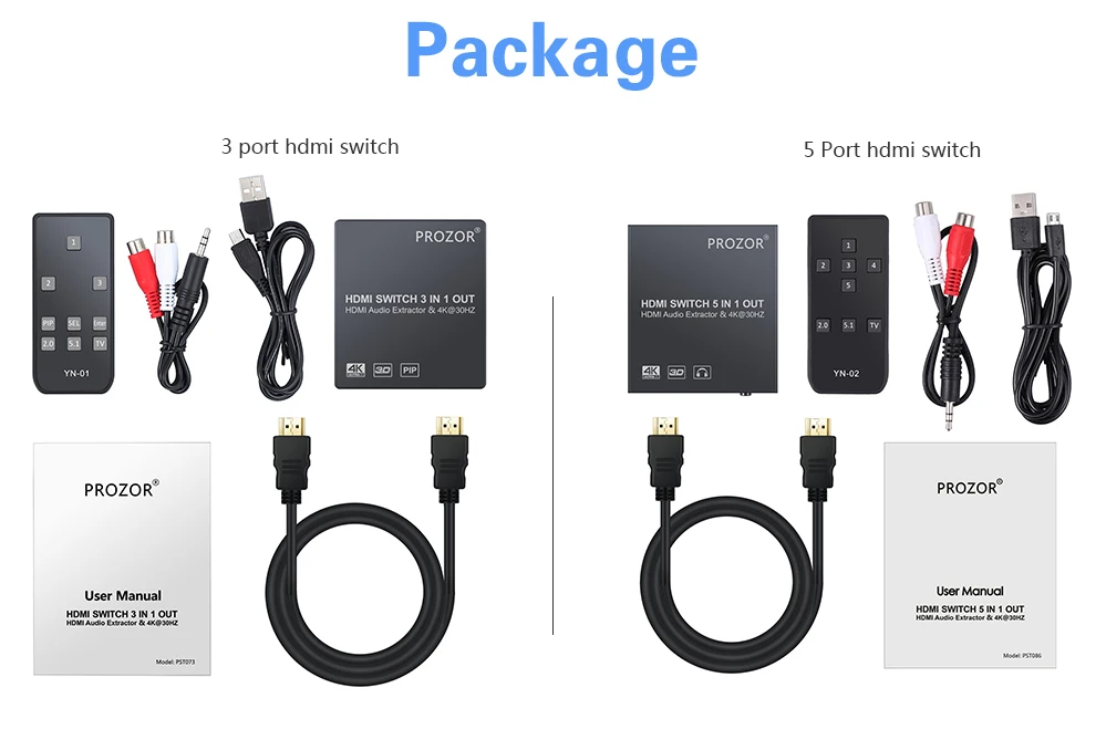 Коммутатор Prozor 4K 5x1 3x1 HDMI с функцией PIP 3D 1080P коммутатор с аудио экстрактором оптический Toslink SPDIF(5x1 без PIP