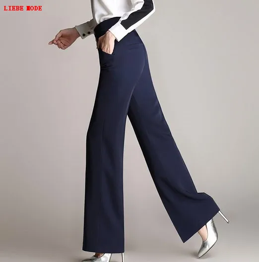 Офисные женские рабочие брюки с высокой талией палаццо клеш черные синие красные