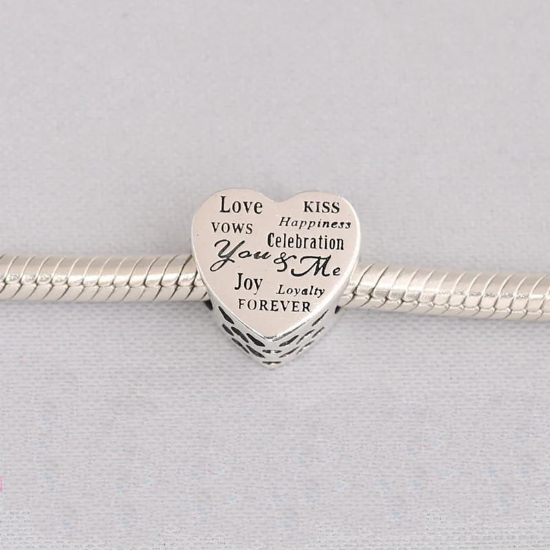 925 пробы Серебряный празднование сердце с слова любви Европейский Бусины Fit