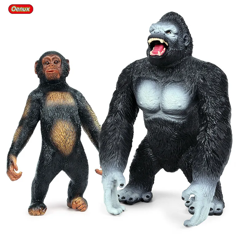 

Oenux High Quality Wild Beast Animals Chimpanzee Gorilla Model Action Figures Solid PVC Orangutan Figurines Toy For Kids Gift