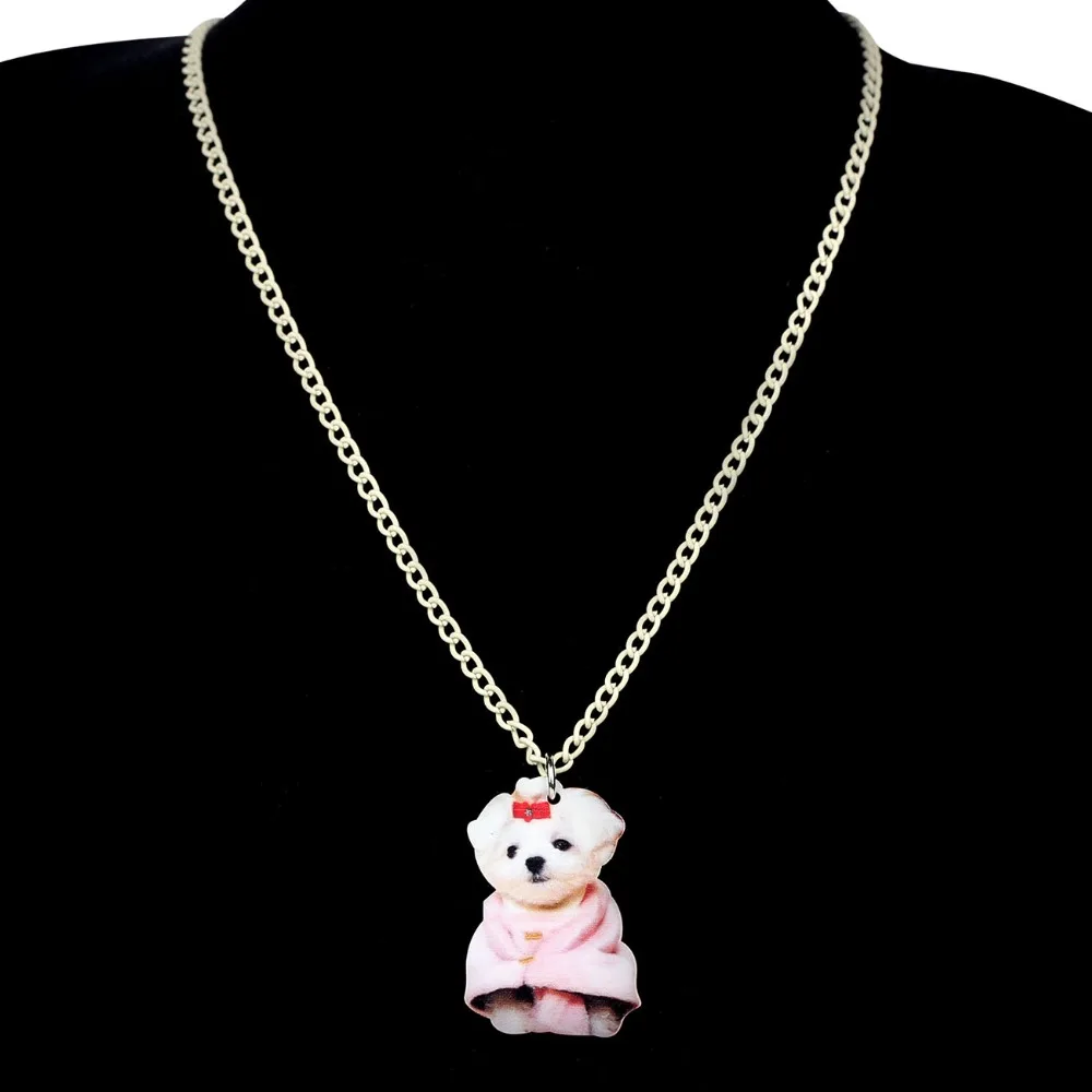Bonsny Acrylic Jewelry Sets Cute West Highland White Terrier Necklace Earrings Fashion Pendant For Women Girls Gift Accessories | Украшения