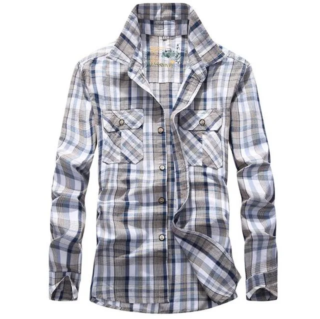 AFS JEEP рубашка в клетку Мужская армейская Военная с длинным рукавом Camisa Masculina размера плюс 4XL хлопок Повседневная мужская рубашка - Цвет: BLUE