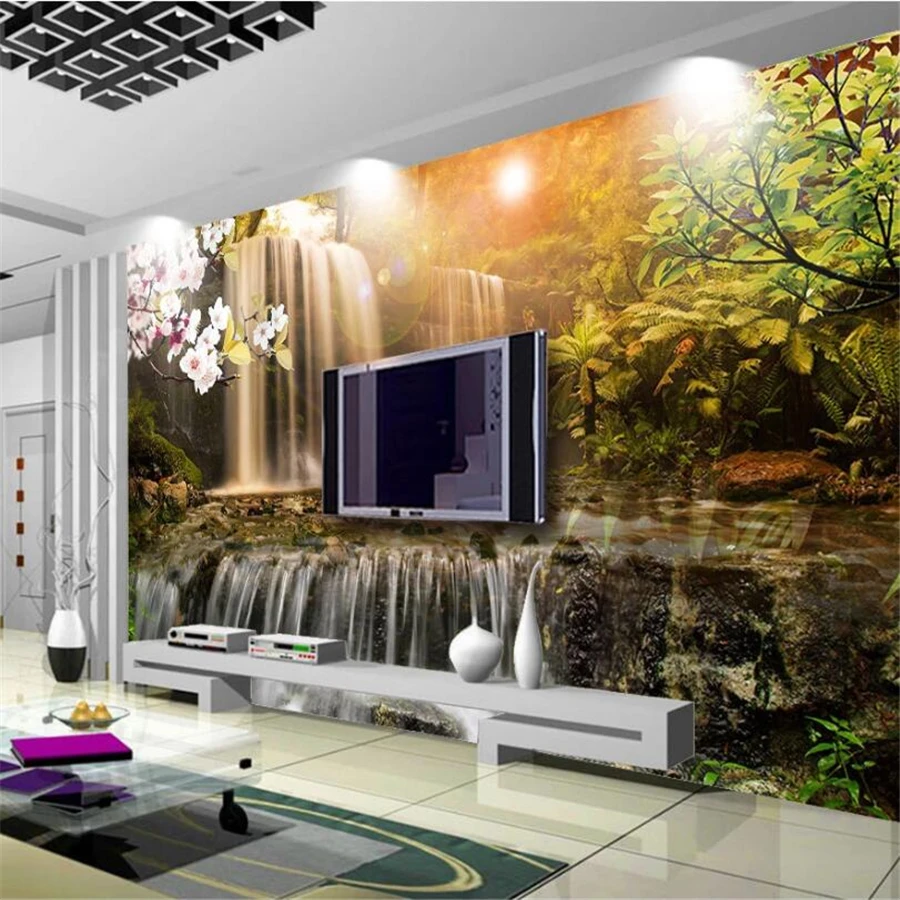 

beibehang Custom wallpaper large 3D murals beautiful waterfall water and wealth TV background wall living room bedroom wallpaper