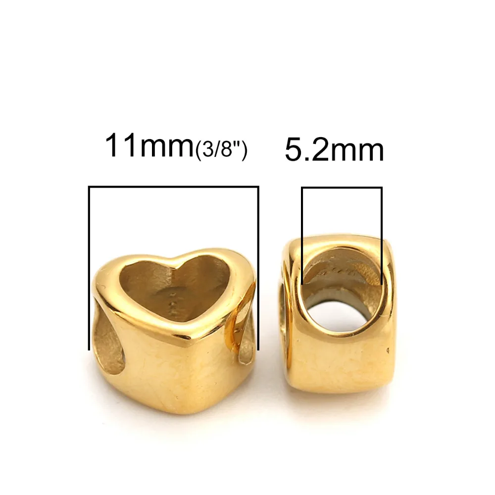 DoreenBeads 304 бусины из нержавеющей стали в форме сердца золотого цвета 11 мм (3/8 &quot) x 10