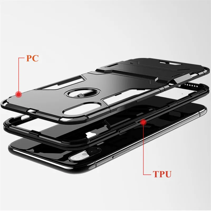 1000PCS Shockproof Armor Phone Case For iPhone XR X XS Max 8 7 Plus 6 6S Silicone Holder Cases Stand Matte Protective Back Cover | Мобильные
