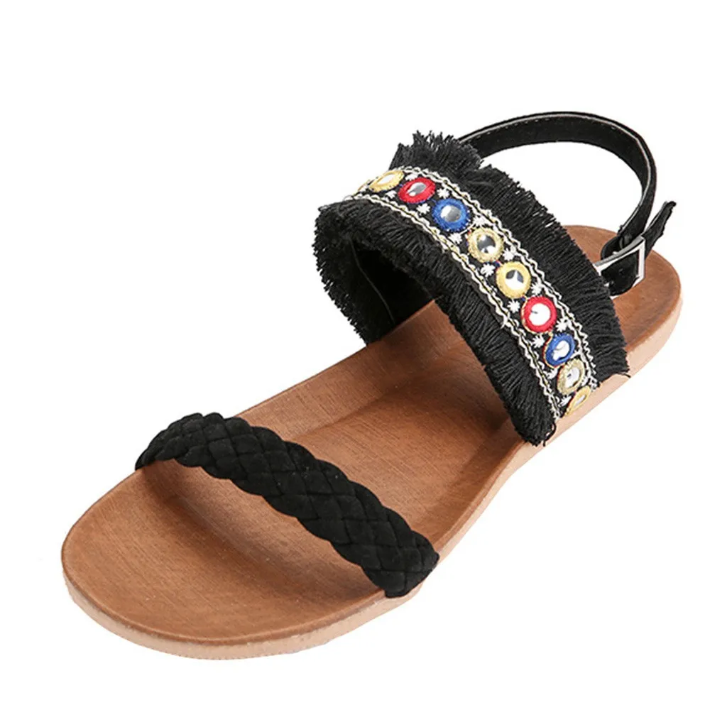 SAGACE/женская пляжная обувь в богемном стиле с бахромой и плетеным ремешком