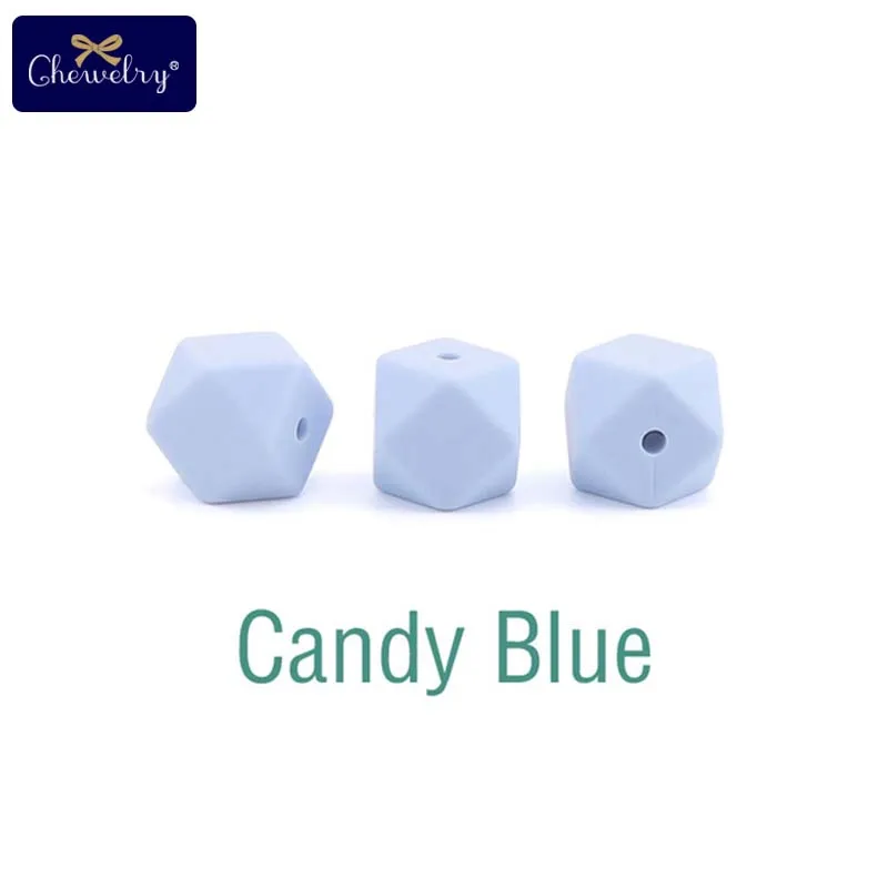 Candy Blue 10 шт. 14 мм Детские шестигранные силиконовые бусины Восьмиугольные бусины для самостоятельной сборки соски цепи перле Силиконовые Детские Прорезыватели жевательные бусины детские товары - Цвет: Candy Blue