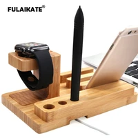 fulaikate bamboo wood stand for iphone 7 plus desk holder for apple watch all tablet pc mobile phone docking station bracket