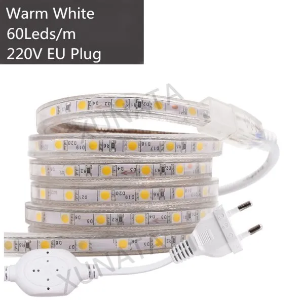 Тёплый белый 5050 RGB Светодиодная лента 60 Светодиодный s/m водонепроницаемый гибкий RGB светодиодный светильник наружная струнная лампа с сенсорным контроллером 220V EU/UK 110V US - Испускаемый цвет: Тёплый белый