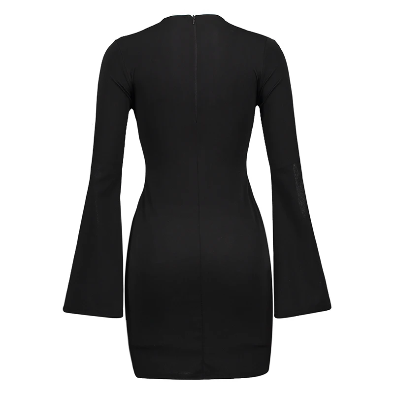Женские пикантные платье 2018 весна сплошной черный v-образным вырезом Тонкий