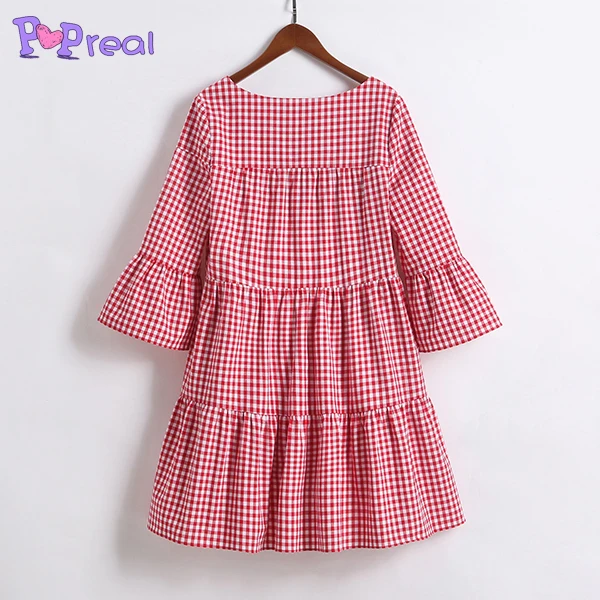 PopReal платья для мамы и дочки Plaid Ruffle Sleeve Многоуровневое Одинаковая семейная