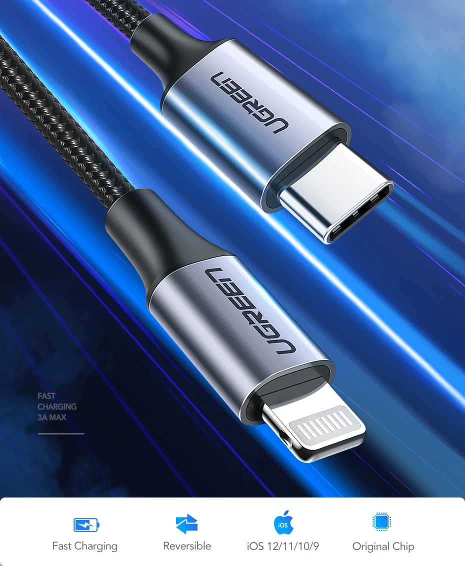 Ugreen MFI сертифицированный usb c к lightning зарядный кабель для iPhone xs max xr x 8 7 6 plus ipad pro usb pd кабель Быстрая зарядка короткий