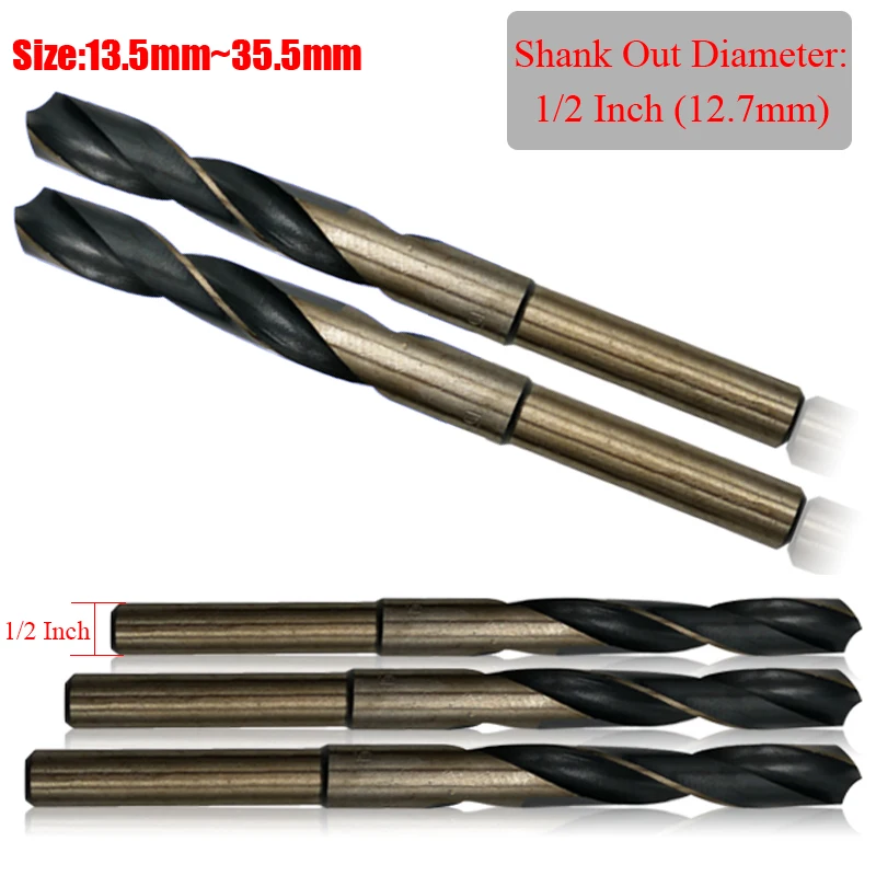 

1Pc 27.5mm 28mm 28.5mm 29mm High Speed Steel HSS CO HSS-CO 1/2" 1/2 Inch Shank Reduced Shank Twist Drill Bit For Stainless Steel