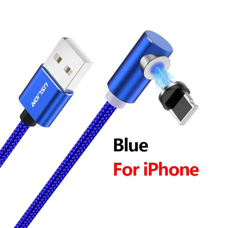For iPhone Blue USLION 2 м Быстрый Магнитный кабель type C Micro usb для зарядки iPhone X, XR, 8, 7, samsung, S10, huawei, магнитный кабель для зарядки телефона - Цвет: For iPhone Blue