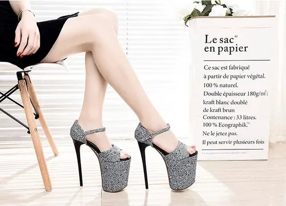 LLXF zapatos/Босоножки; большие размеры 34-41, 42, 43; женские туфли на шпильке с блестками; женские туфли-лодочки с пряжкой на высоком каблуке 20 см; sapato