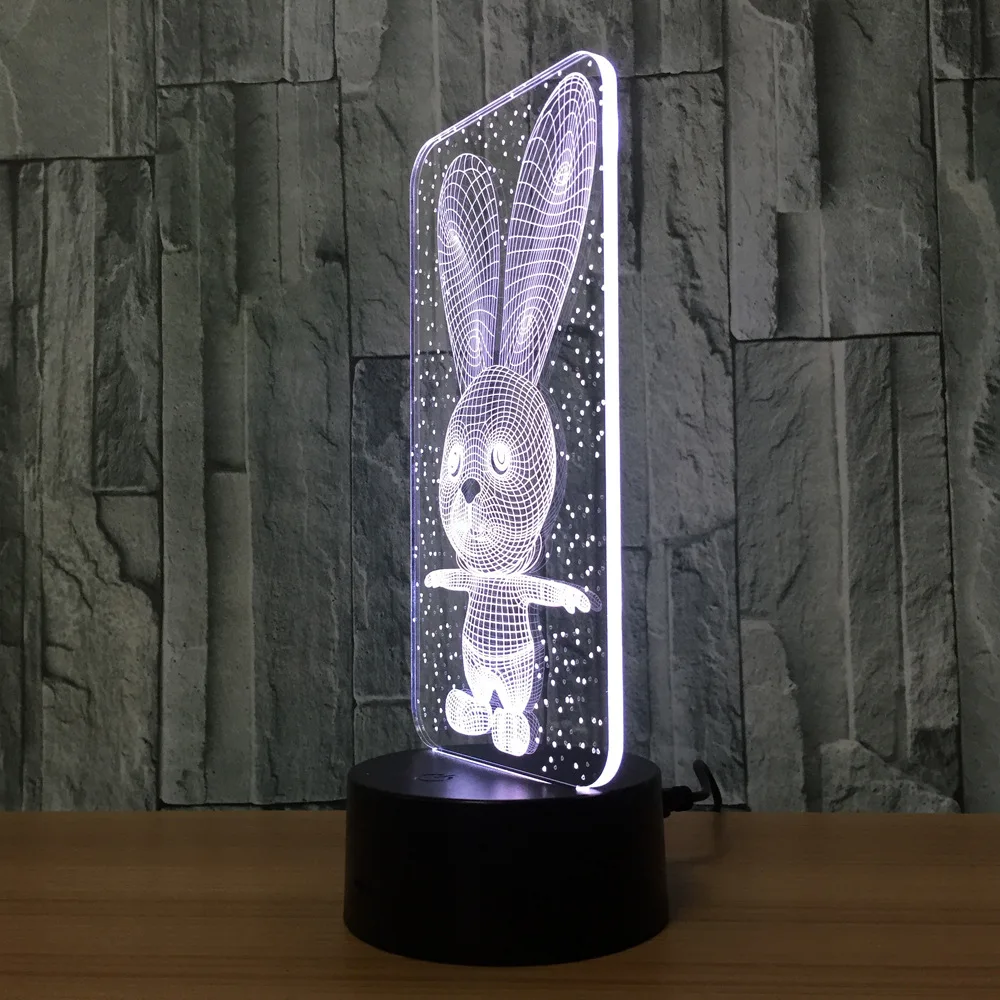 Lovely cartoon rabbit 3D model seven color touch control remote Control visual decoration LED lamp atmosphere gift Z85 | Игрушки и хобби
