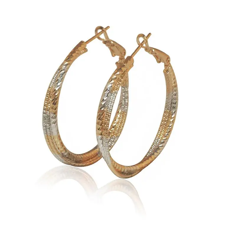 mix gold color MGFam Классические Два золота 18 К Желтое золото и белое золото цвет женские круглые серьги 3 кольца - Окраска металла: mix gold color