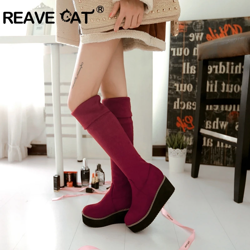 Женские ботфорты на платформе REAVE CAT осенне зимние высокие сапоги до бедра
