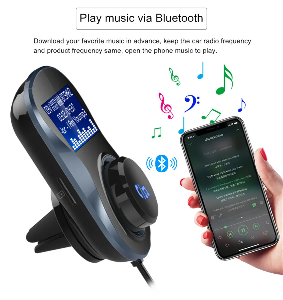 Автомобильный MP3-плеер Bluetooth автомобильное зарядное устройство для автомобиля fm-пусковое устройство Bluetooth Радио FM передатчики для автомобилей Aux зарядное устройство BC30