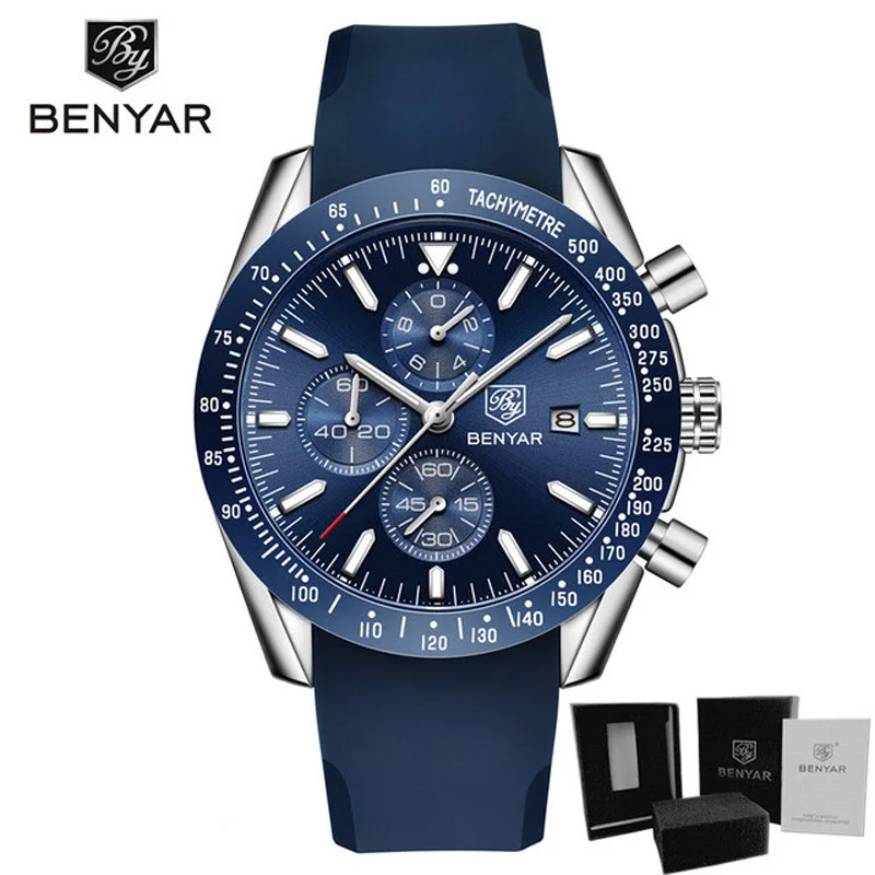 Blue S Blue BENYAR мужские часы Топ Бренд роскошные часы мужские военные часы кварцевые хронограф бизнес часы ремешок Relogio Masculino - Цвет: Blue S Blue