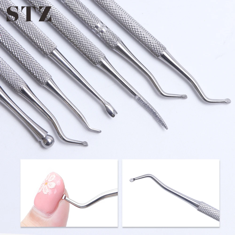 

STZ Professional Nail Cuticle Pusher Tools Double Headed Dead Skin Remover Stainless Steel Nail Art Manicure Nail Tools G01-07