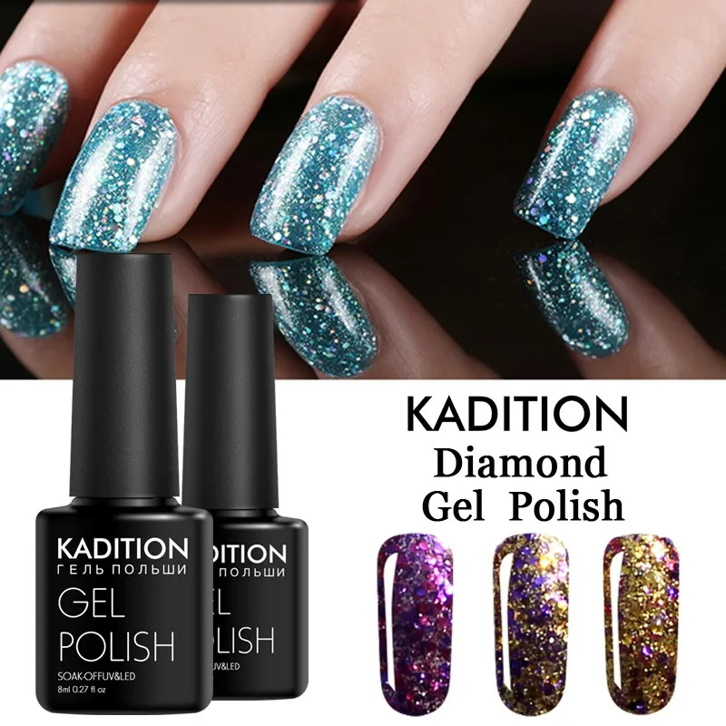 Базовый Гель лак KADITION 8 мл 3D Алмазный гель для ногтей с блестками Lucky Bling