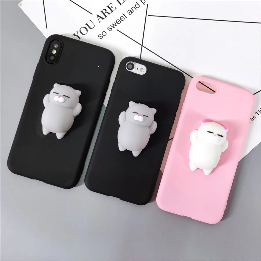 Cute 3D Kitty Cat Squishy Phone Case for iphone 7 8 Plus X 6 6S 5 5S Pink Black Silicon Soft Cover XS Max XR |
